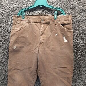 Dickies Jeans Mens 40x32 Brown Carpenter Canvas Straight Paint Splatter Workwear